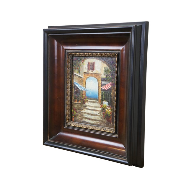 Realism Late 20th Century Timeless Treasures Mediterranean Courtyard Terrace Seascape Oil Painting 18" For Sale - Image 3 of 12