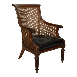 1910s Antique English Regency Style Caned Library Chair For Sale