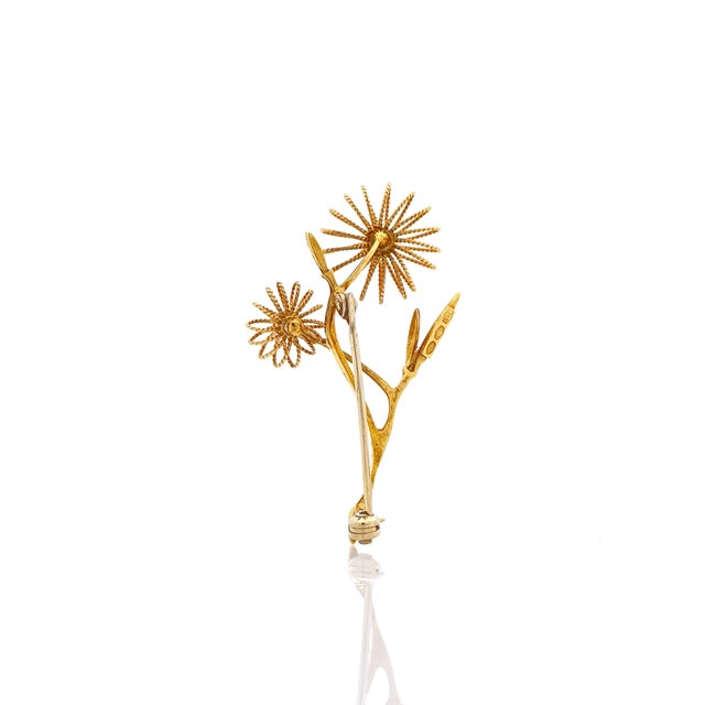 1970s 18k Yellow Gold Ruby and Enamel Floral Brooch Vintage Handcrafted Treasure For Sale - Image 9 of 9