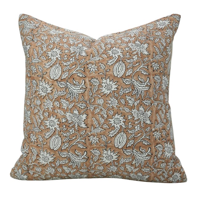 Fabdivine Artistic Block Print Pillow Cover 22x22 Inch Off-White Linen-Manikarnika For Sale