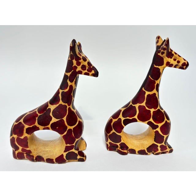 Set of 9 Kenyan Hand-Carved Safari Animal Napkin Rings, African Mahogany For Sale - Image 4 of 8