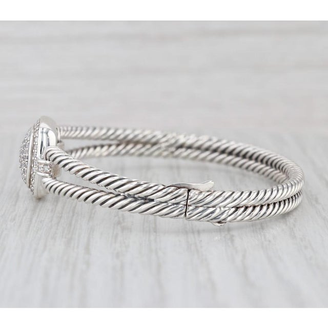 Modern David Yurman 0.70ctw Diamond Albio Cable Bangle Bracelet Sterling Silver 6.5" For Sale - Image 3 of 8