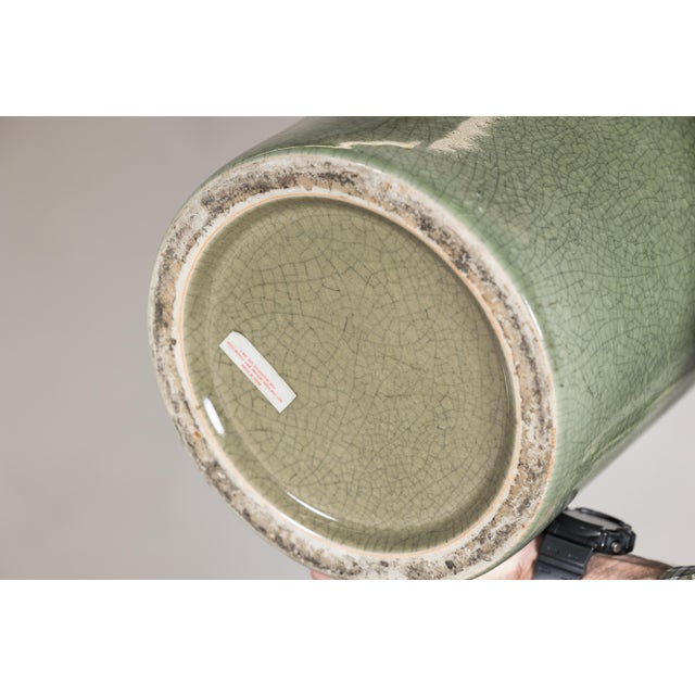 Vintage Chinese Celadon Crackle Glaze Umbrella Stand For Sale - Image 13 of 18