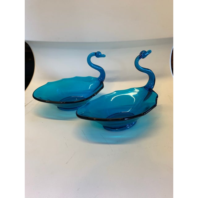 Vintage Swan Bowls Blue Glass- Set of 2 For Sale - Image 9 of 9