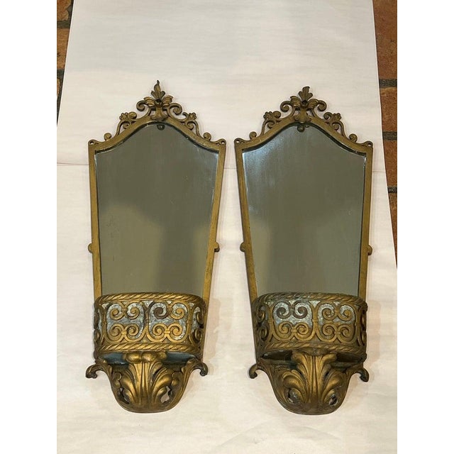 Pair of Antique Art Deco Gilt Mirrored Sconces For Sale In New York - Image 6 of 18