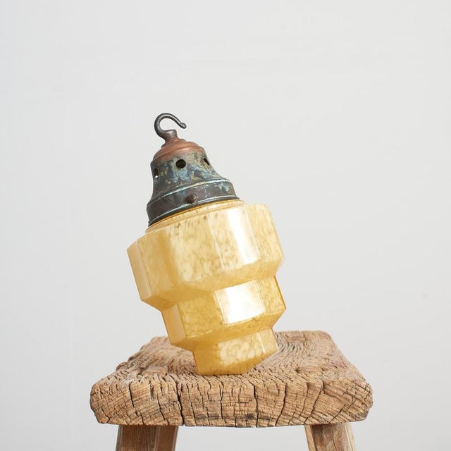 art deco antique skyscraper pendant light a fabulous speckled amber glass pendant light with a stunning art deco geometric...