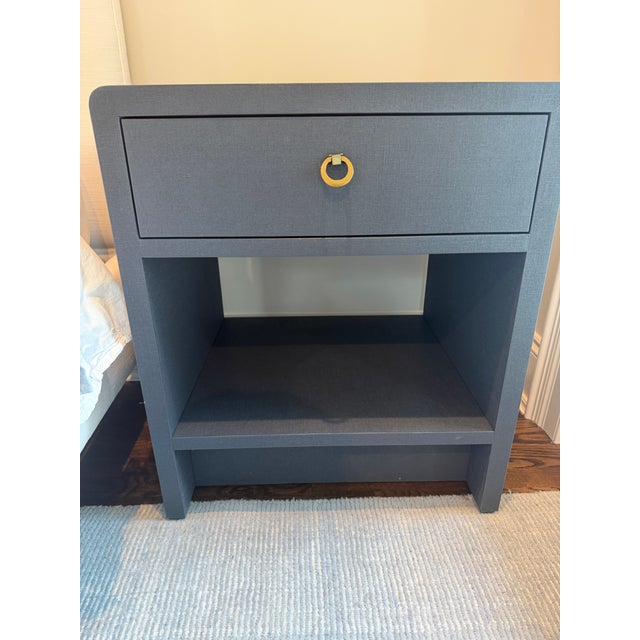 2020s Brand New Pair of Villa & House Benjamin Linen 1 Drawer Side Tables in Blue Steel For Sale - Image 5 of 8