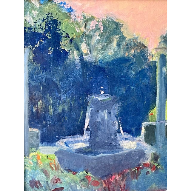 Abstract Late 20th Century Pair Modern Impressionist Oil Paintings of Garden by Day & Garden at Dusk, Framed For Sale - Image 3 of 17