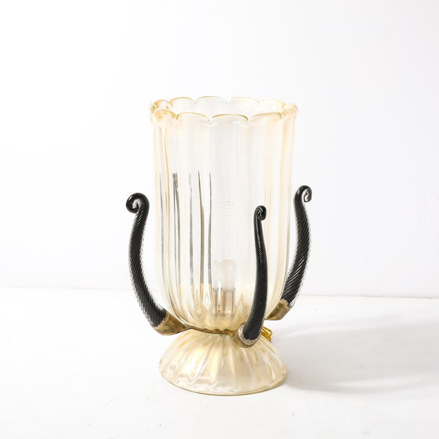Mid-Century Modern Pair of Mid-Century Hand-Blown Murano Fluted Glass Uplights W/ 24k Gold Flecks For Sale - Image 3 of 15