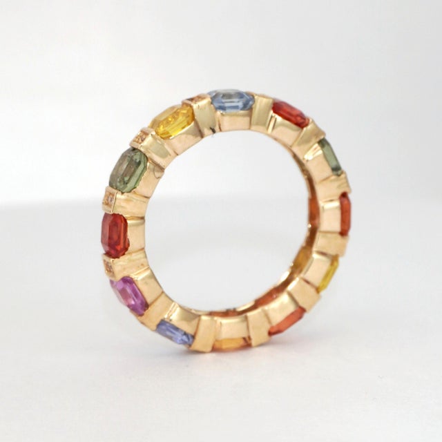 14k Gold Multi-Gemstone Ring With Asscher-Cut Sapphires For Sale - Image 11 of 18