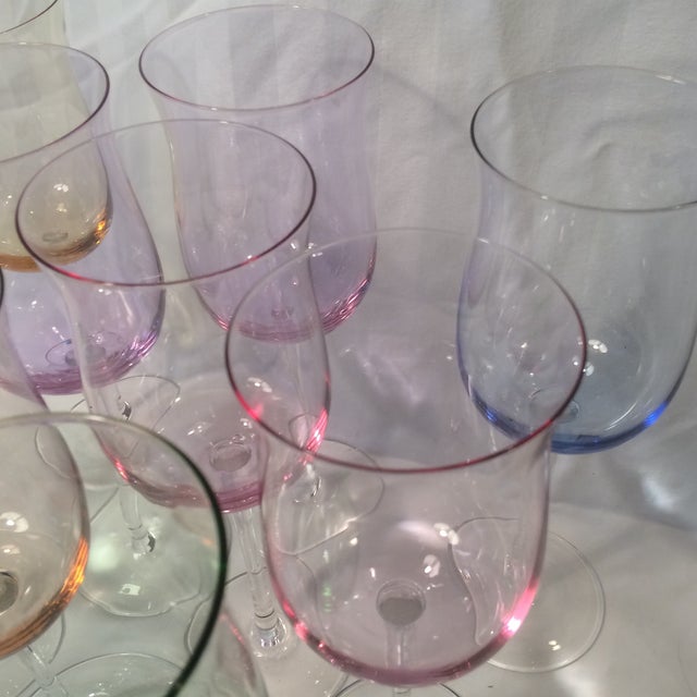 Italian Multi Colored Tall Stem Crystal Wine Glasses - Set of 11 For Sale - Image 11 of 13