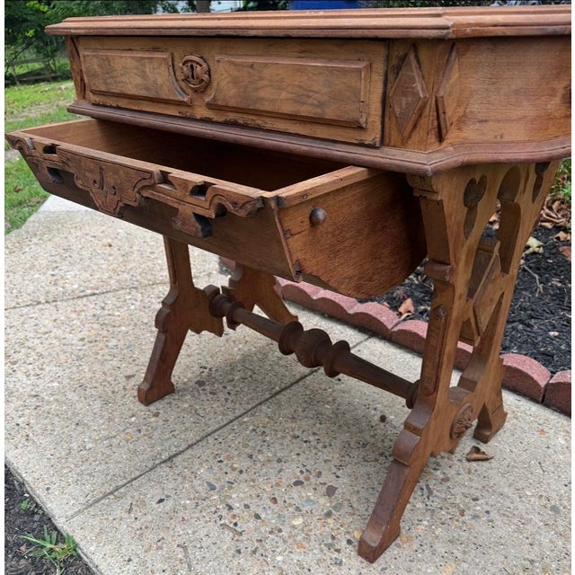 American Victorian Eastlake-Style Walnut Sewing or Writing Desk For Sale - Image 9 of 9