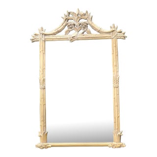 Vintage Faux Bamboo Floral Mirror For Sale