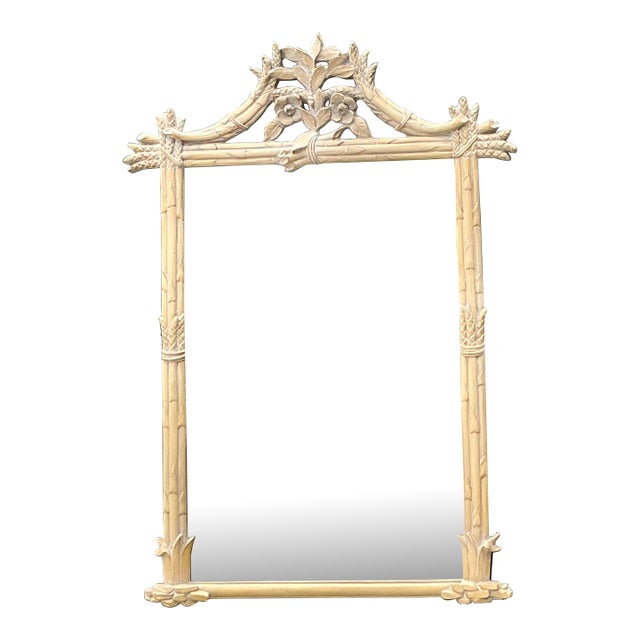 Vintage Faux Bamboo Floral Mirror For Sale
