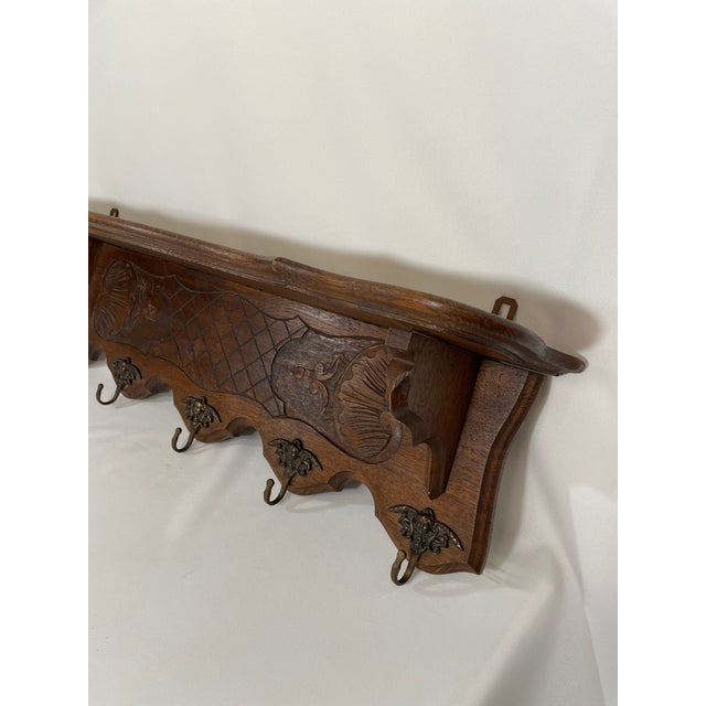 Brown Antique French Oak Wall Shelf Coat and Hat Rack For Sale - Image 8 of 18