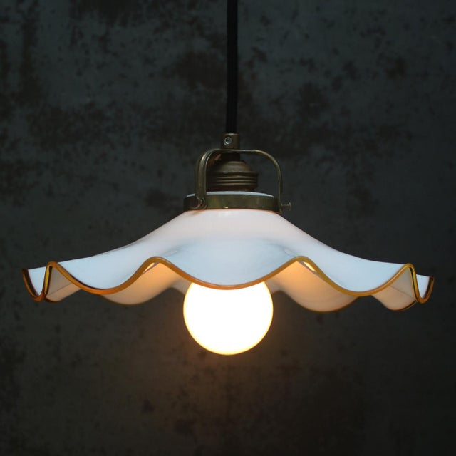 French white opaline glass pendant lights with clear ochre yellow glass edge. 2 meter black cotton flex E27 / E26 Up to...