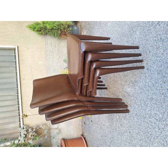 Stackable Bull Chairs in Dark Brown Leather by Mario Bellini for Cassina, 1990s, Set of 4 For Sale - Image 6 of 11