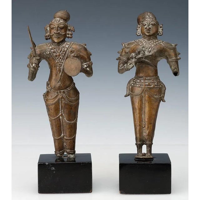 Metal 18th C Pair of Indian Bronzes Shiva Parvati as Hunters South India Tamil Nadu Metal Antique For Sale - Image 7 of 12