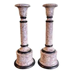 Vintage Italian Faux Stone Painted Candlesticks