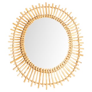 Mid-Century Modern Mirror Bamboo Rattan Handcrafted, 1960s For Sale