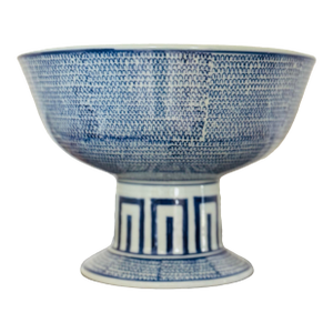 Antique Japanese Hand Haisen Bowl- Large Footed Blue and White Pedestal Bowl