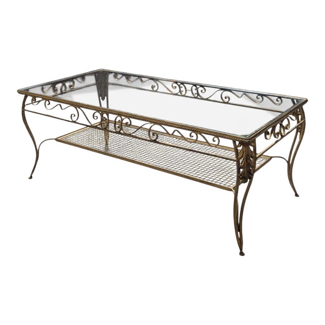 Late 20th Century Italianate-Style Scrollwork Metal and Glass Coffee Table For Sale