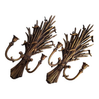 1970's Wheat Sheath Wall Candle Sconces - a Pair For Sale