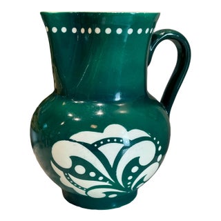 1930s Hand-Painted Ditmar Urbach Green Pitcher From Czechoslovakia For Sale