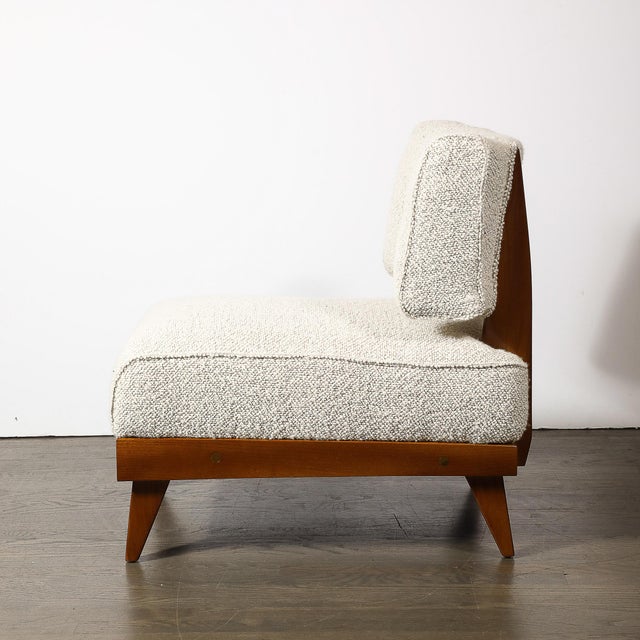 Mid-Century Modernist Sculptural Oak Lounge Chairs in Off White Boucle For Sale - Image 11 of 17