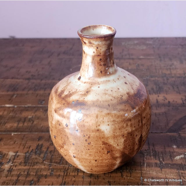 1950s Tapered Neck Mid-Century Modernist Speckled Earth Tone Stoneware Vase, C1950s For Sale - Image 5 of 8