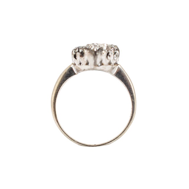 Antique Edwardian 14k White Gold 1.01ctw Diamond Elongated Navette Cocktail Ring, Size 5.75 For Sale In Houston - Image 6 of 8