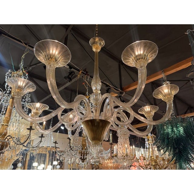 Gold Murano Glass Chandelier With 8 Curved Arms For Sale In Dallas - Image 6 of 6