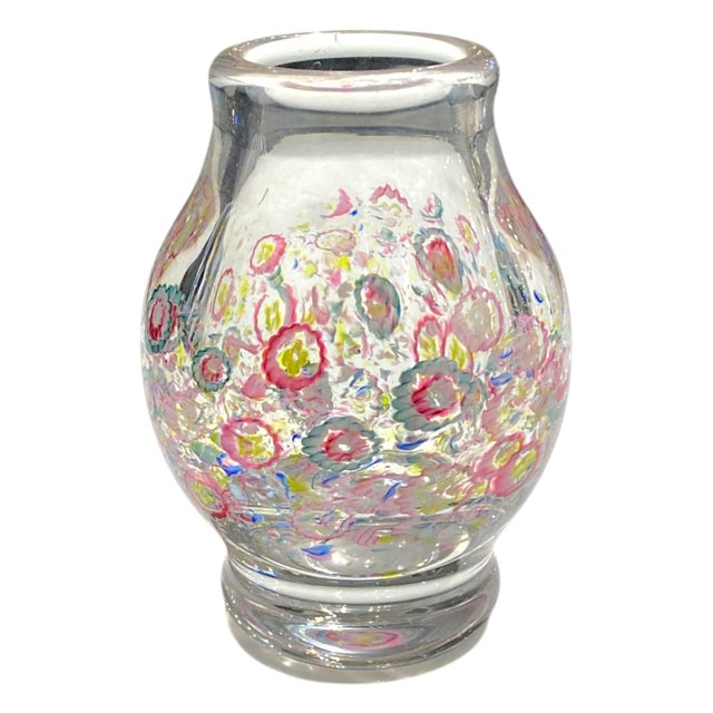 Pink Rare Charles Graffart for Val Saint Lambert Millefiori Art Crystal Glass Vase, Signed 1950 For Sale - Image 8 of 9