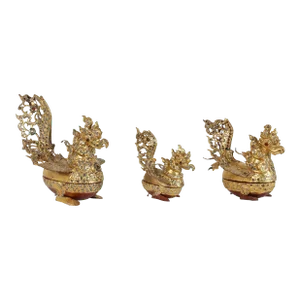 Hintha Burmese Bird-Shaped Betel Gold Lacquered Box - Set of 3