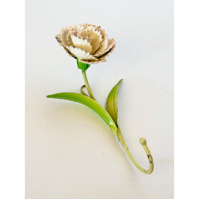 Charming vintage tole metal white rose or carnation wall hook. A great addition to a powder bath to hold the hand towel,...