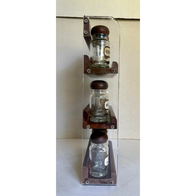 Brown MCM Acrylic and Wood Glass Bottle Spice Rack For Sale - Image 8 of 10
