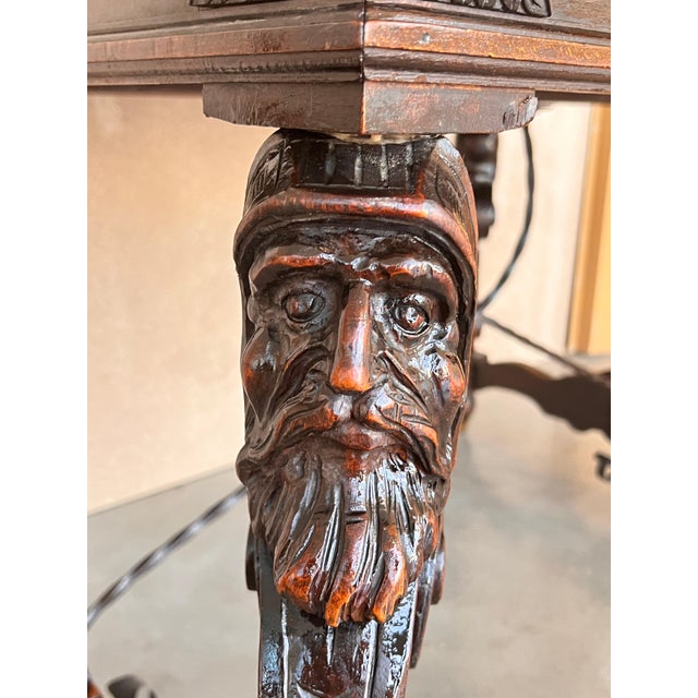 19th Spanish Carved Gargoyles Walnut Renaissance Library / Writing or Desk Table For Sale - Image 9 of 18