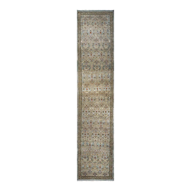 Persian Tabriz Wool 3x15 Blue & Ivory Handmade Runner Rug #1142901 For Sale