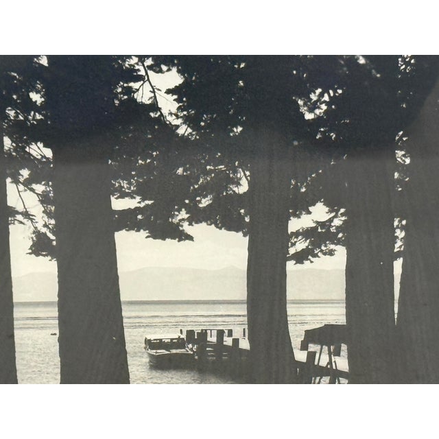 Black & White Tahoe Boat in Dock Photograph, Framed For Sale - Image 4 of 12