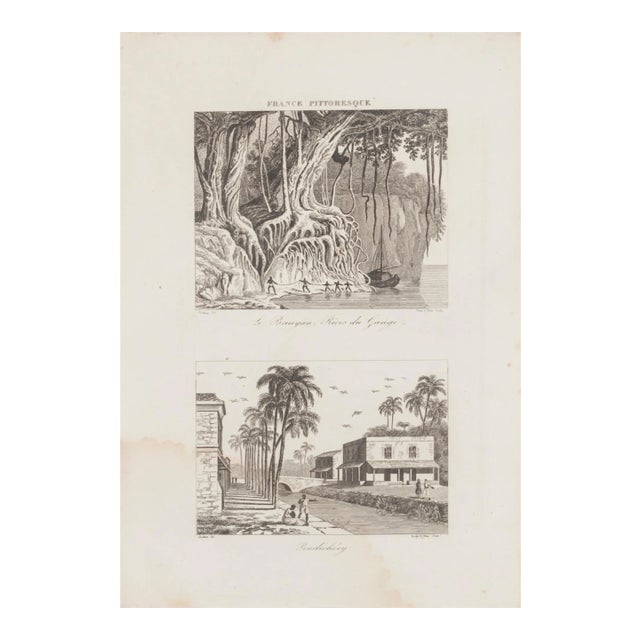 Rives Du Gange and Pendichéry - Lithograph - 19th-Century For Sale