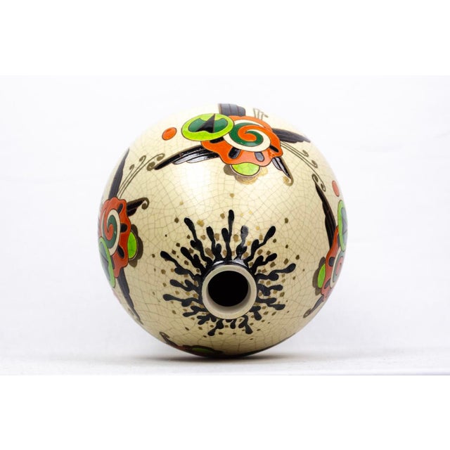 Art Deco Vase in Crackle-Glazed Ceramic with J. Martinache Decoration from Orchies Factory, France, 1930s For Sale - Image 11 of 16