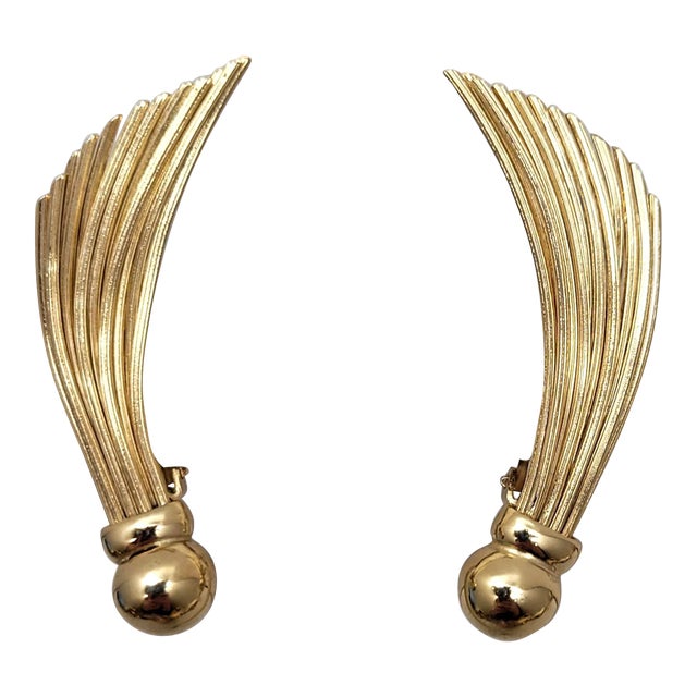 Vintage 1950s Signed Napier Modernist Goldtone Clip Earrings - 2 Pieces For Sale