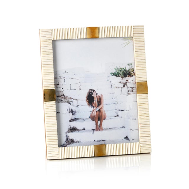 Coastal Maha Bone with Brass Trim Photo Frame- 8"x 10" For Sale - Image 3 of 3