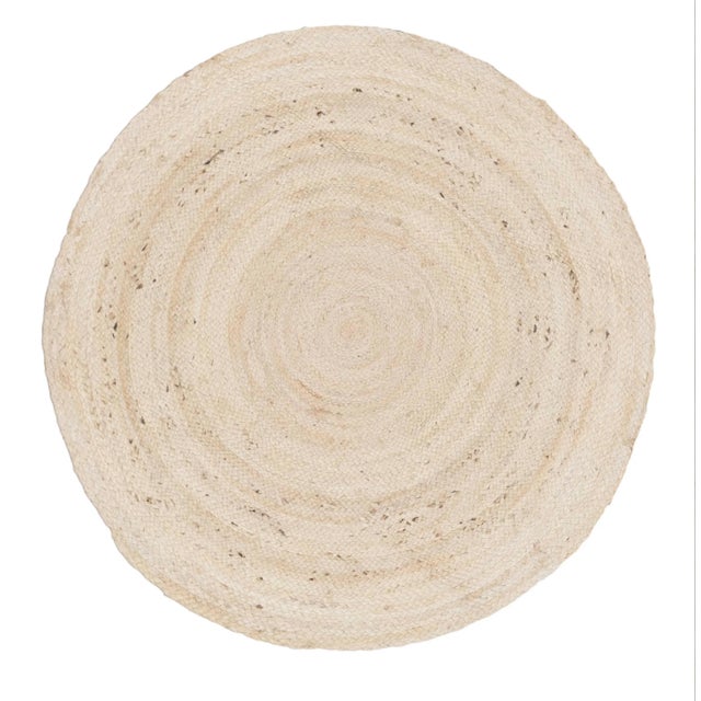 White Jute Round Hand Made Braided Style Boho Rug 8 Foot For Sale - Image 10 of 10