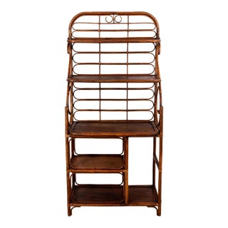 Vintage Scrolled Bamboo and Rattan Étagère For Sale