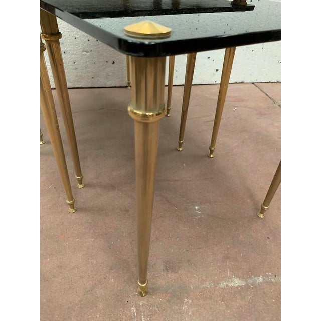 Metal Nesting Table in Brass and Black Glass, 20th Century, Set of 3 For Sale - Image 7 of 12
