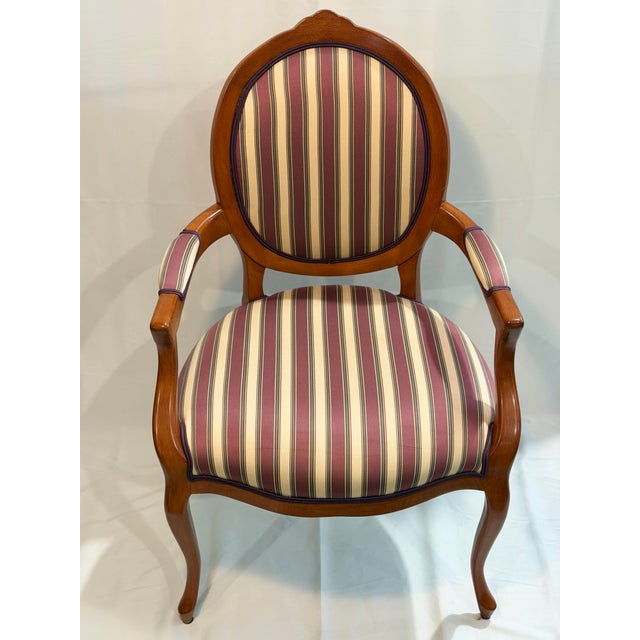 Late 20th Century Louis XVI Style Oval Back Striped Upholstered Armchair For Sale - Image 4 of 10
