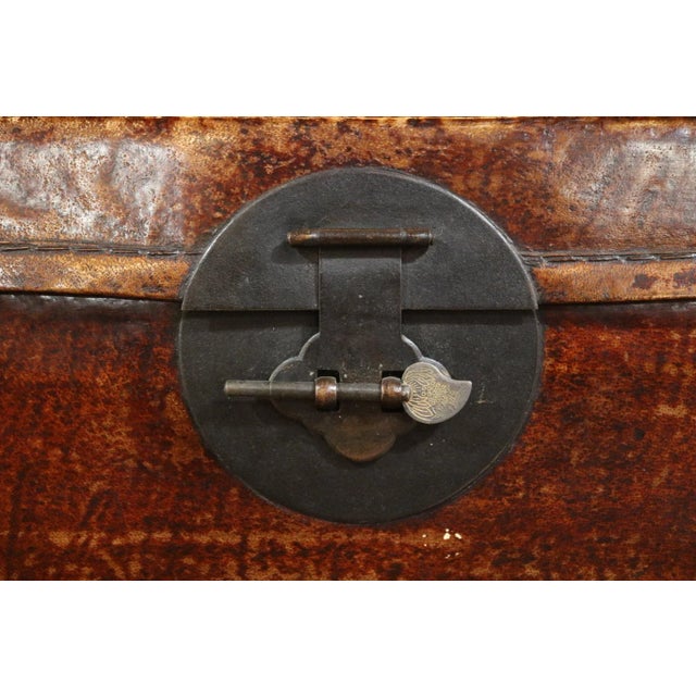 Chinese Red Leather Trunk For Sale In Los Angeles - Image 6 of 8