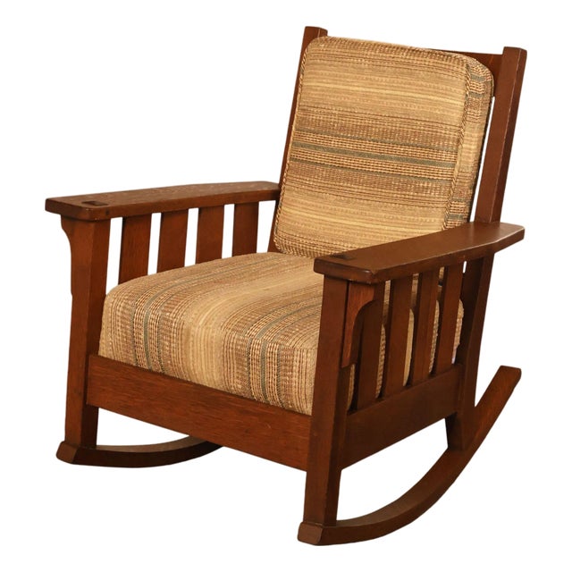 Antique Lifetime Arts And Crafts Oak Rocking Chair For Sale
