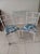 Metal 1970s Metal Dining Patio Set Square Table Glass Top White Chairs on Wheels Set of 3 For Sale - Image 7 of 7